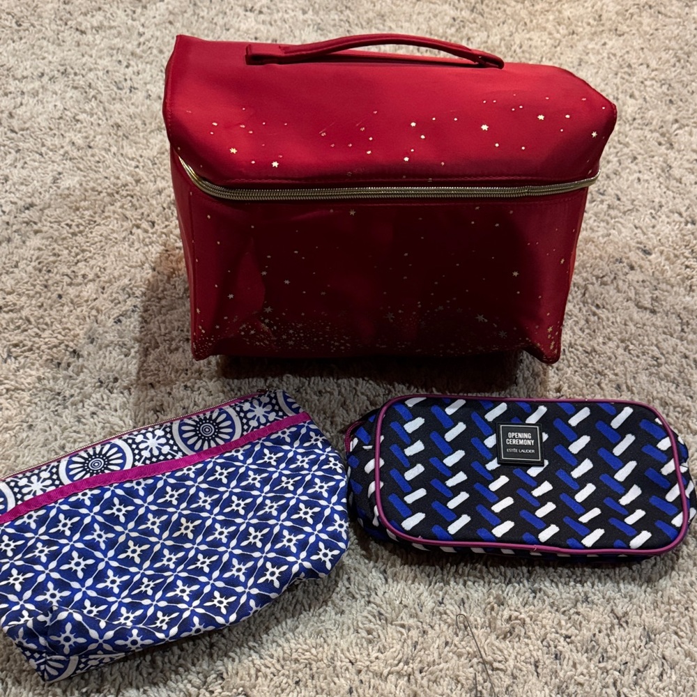 Blue and Pink Patterned Pouch Estée Lauder (cosmetic bag set of three)